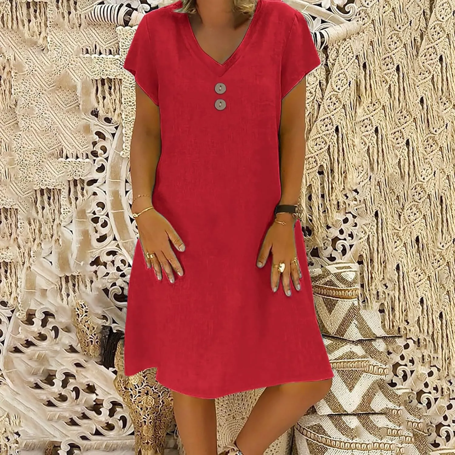 Women's Cotton Linen Dresses 2025 Summer Cup Sleeve Comfy Travel Sundresses Beach Vacation Wear Trendy Dress Outfits