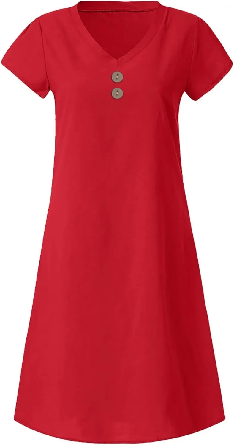 Women's Cotton Linen Dresses 2025 Summer Cup Sleeve Comfy Travel Sundresses Beach Vacation Wear Trendy Dress Outfits